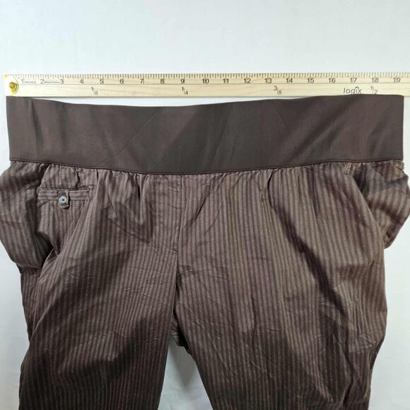 MATERNITY Liz Lange Pants Brown Striped Dress Office Waistband Flare Size 16 - Picture 4 of 8
